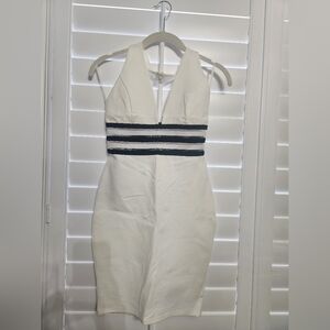 Solemio White and Black Halter Dress